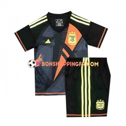 Maillot Domicile Argentine Gardien Euro 2024 Noir Manches Courtes Jeune Enfant(+shorts)