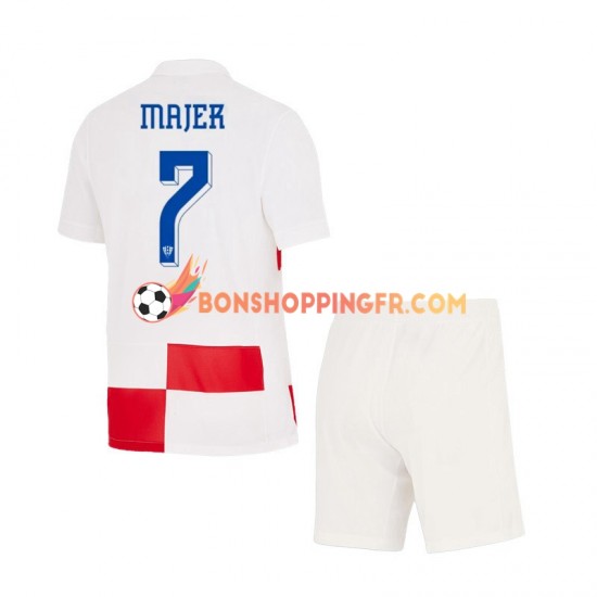 Maillot Domicile Croatie Lovro Majer 7 Euro 2024 Manches Courtes Jeune Enfant(+shorts)