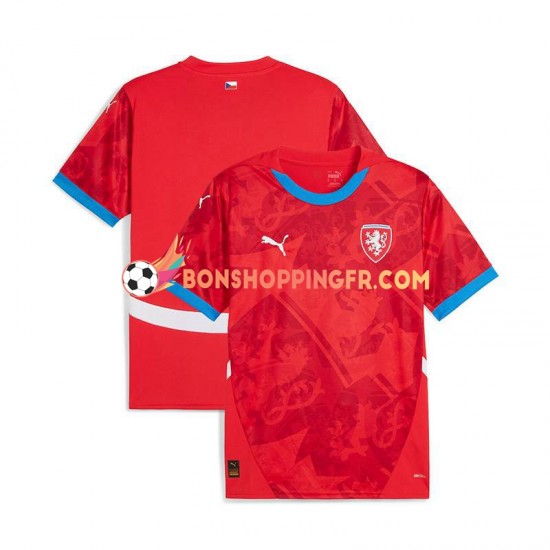 Maillot Domicile Tchéquie Euro 2024 Rouge Manches Courtes Homme