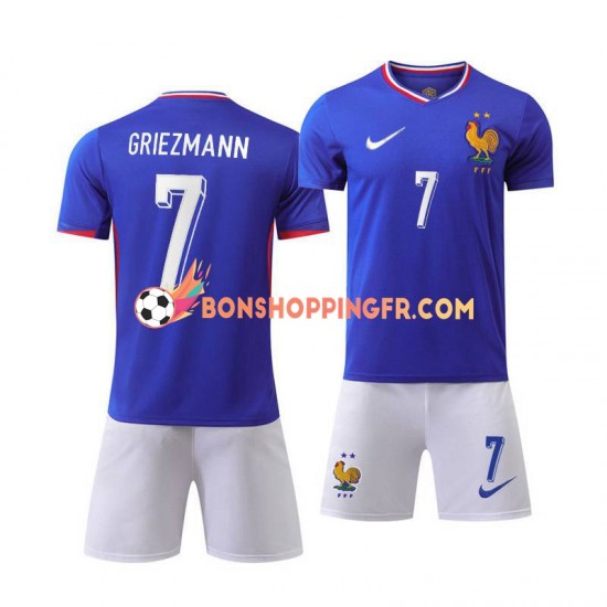 Maillot Domicile France Antoine Griezmann 7 Euro 2024 Bleu Manches Courtes Jeune Enfant(+shorts)