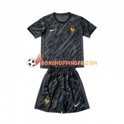 Maillot Extérieur France Gardien Euro 2024 Noir Manches Courtes Jeune Enfant(+shorts)