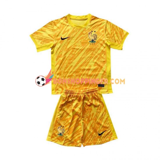 Maillot Domicile France Gardien Euro 2024 Jaune Manches Courtes Jeune Enfant(+shorts)