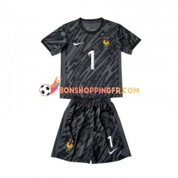 Maillot Extérieur France Gardien Hugo Lloris 1 Euro 2024 Noir Manches Courtes Jeune Enfant(+shorts)