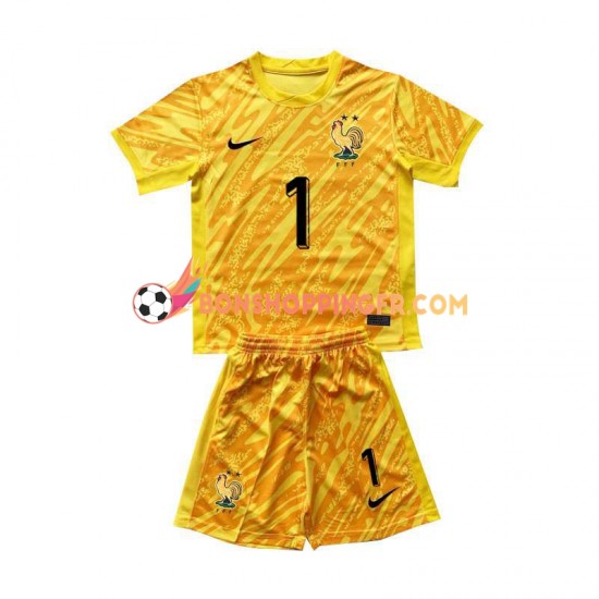 Maillot Domicile France Gardien Hugo Lloris 1 Euro 2024 Jaune Manches Courtes Jeune Enfant(+shorts)