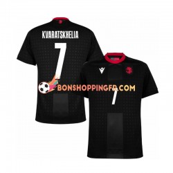 Maillot Extérieur Géorgie Kvaratskhelia 7 Euro 2024 Noir Manches Courtes Homme