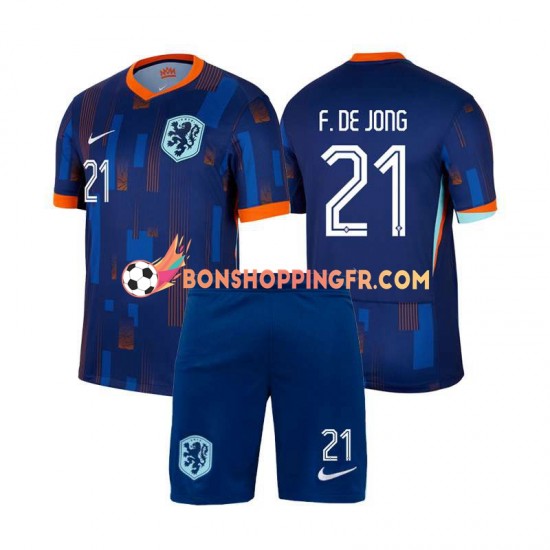 Maillot Extérieur Pays-Bas Frenkie de Jong 21 Euro 2024 Manches Courtes Jeune Enfant(+shorts)