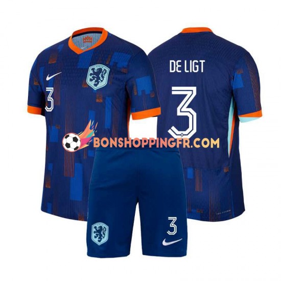 Maillot Extérieur Pays-Bas Matthijs de Ligt 3 Euro 2024 Manches Courtes Jeune Enfant(+shorts)