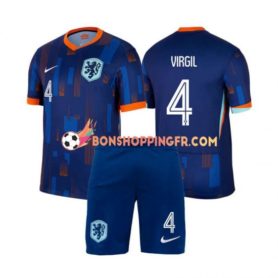 Maillot Extérieur Pays-Bas Virgil van Dijk 4 Euro 2024 Manches Courtes Jeune Enfant(+shorts)