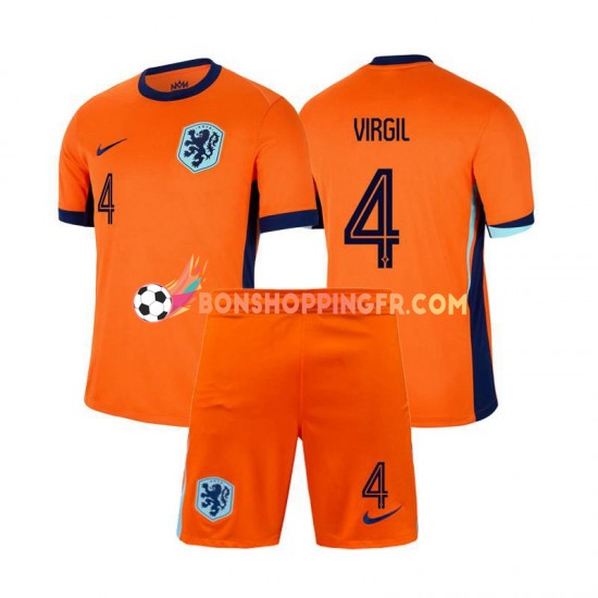 Maillot Domicile Pays-Bas Virgil van Dijk 4 Euro 2024 Manches Courtes Jeune Enfant(+shorts)