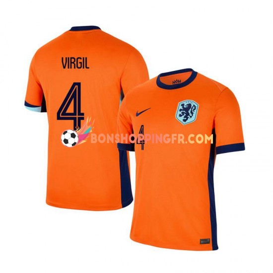 Maillot Domicile Pays-Bas Virgil van Dijk 4 Euro 2024 Manches Courtes Homme