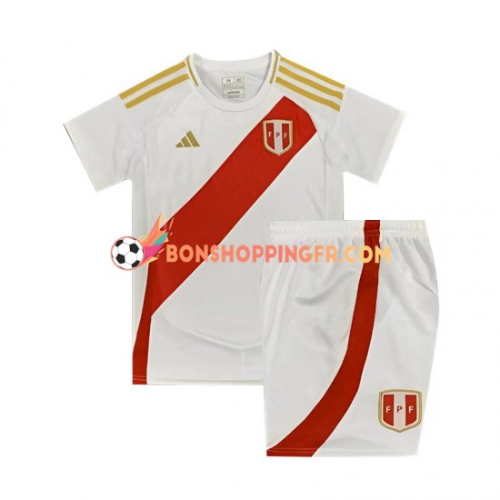 Maillot Domicile Pérou Copa America 2024 Blanc Manches Courtes Jeune Enfant(+shorts)