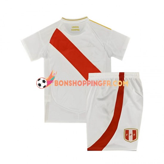 Maillot Domicile Pérou Copa America 2024 Blanc Manches Courtes Jeune Enfant(+shorts)