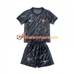 Maillot Extérieur Portugal Gardien Euro 2024 Noir Manches Courtes Jeune Enfant(+shorts)