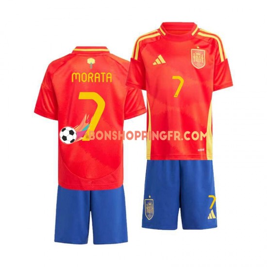 Maillot Domicile Espagne Alvaro Morata 7 Euro 2024 Manches Courtes Jeune Enfant(+shorts)