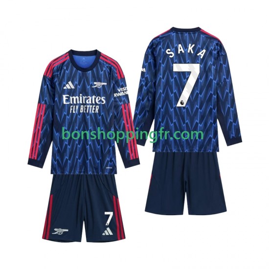 Maillot Extérieur Arsenal Saka 7 2025-2026 Manches Longues Jeune Enfant(+shorts)
