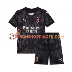 Maillot Domicile AC Milan Gardien 2024-2025 Noir Manches Courtes Jeune Enfant(+shorts)