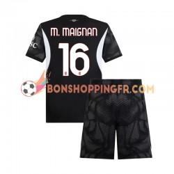 Maillot Domicile AC Milan Gardien Mike Maignan 16 2024-2025 Noir Manches Courtes Jeune Enfant(+shorts)