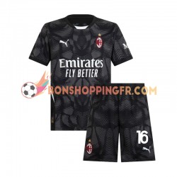 Maillot Domicile AC Milan Gardien Mike Maignan 16 2024-2025 Noir Manches Courtes Jeune Enfant(+shorts)