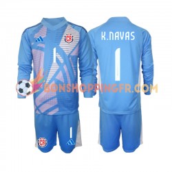 Maillot Domicile Costa Rica Gardien Keylor Navas 1 2024 Bleu Manches Longues Jeune Enfant(+shorts)