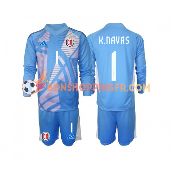 Maillot Domicile Costa Rica Gardien Keylor Navas 1 2024 Bleu Manches Longues Jeune Enfant(+shorts)