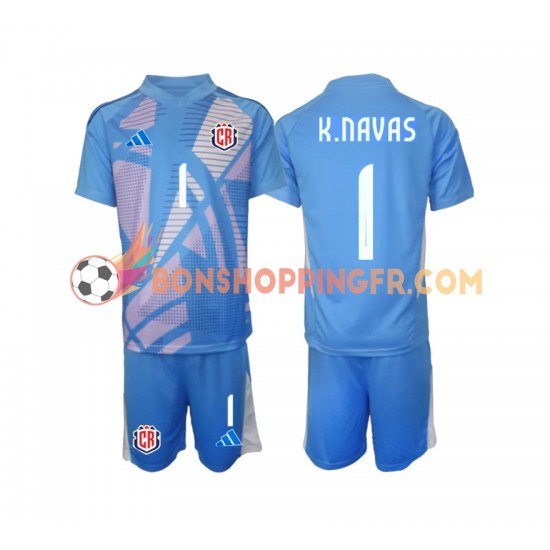 Maillot Domicile Costa Rica Gardien Keylor Navas 1 2024 Bleu Manches Courtes Jeune Enfant(+shorts)