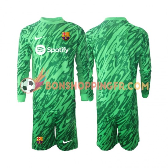 Maillot Domicile FC Barcelone Gardien 2024-2025 Vert Manches Longues Jeune Enfant(+shorts)