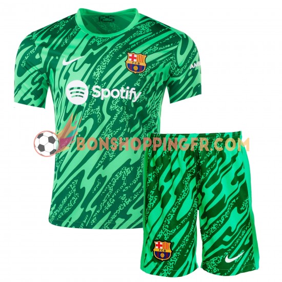 Maillot Domicile FC Barcelone Gardien 2024-2025 Vert Manches Courtes Jeune Enfant(+shorts)