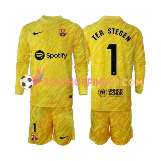 Maillot Extérieur FC Barcelone Gardien Ter Stegen 1 2024-2025 Manches Longues Jeune Enfant(+shorts)