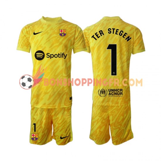 Maillot Extérieur FC Barcelone Gardien Ter Stegen 1 2024-2025 Manches Courtes Jeune Enfant(+shorts)