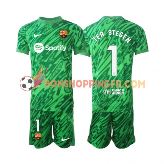 Maillot Domicile FC Barcelone Gardien Ter Stegen 1 2024-2025 Vert Manches Courtes Jeune Enfant(+shorts)