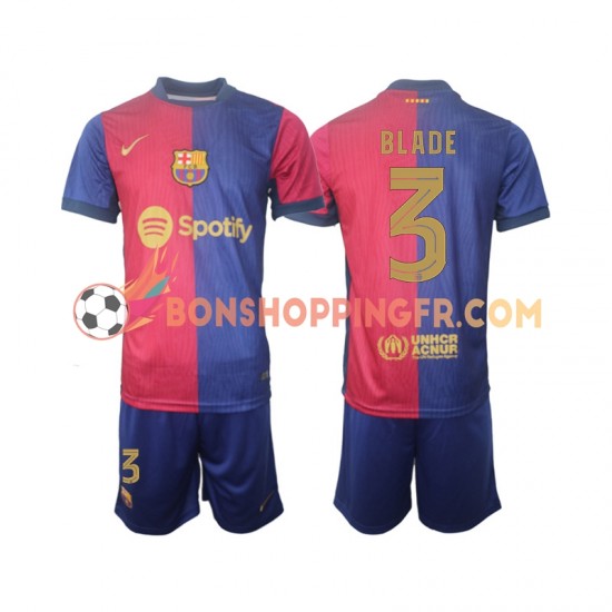 Maillot Domicile FC Barcelone UCL Font Blade 3 2024-2025 Manches Courtes Jeune Enfant(+shorts)