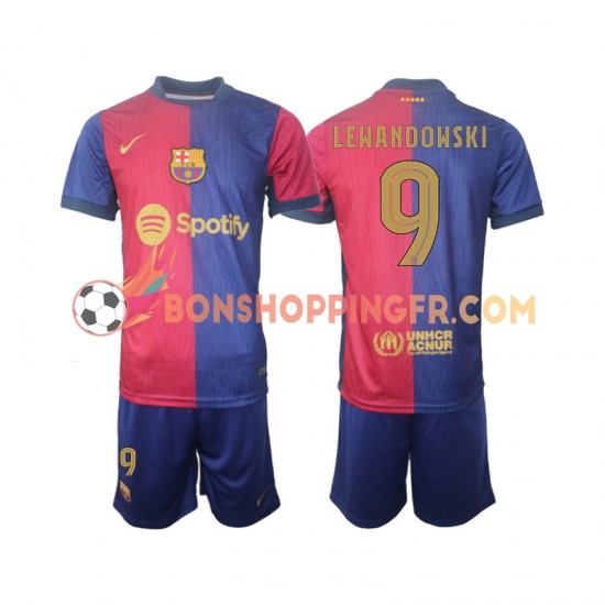 Maillot Domicile FC Barcelone UCL Font Robert Lewandowski 9 2024-2025 Manches Courtes Jeune Enfant(+shorts)