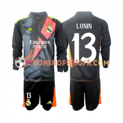 Maillot Extérieur Real Madrid Gardien Andriy Lunin 13 2024-2025 Noir Manches Longues Jeune Enfant(+shorts)