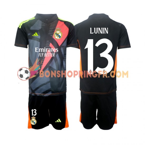 Maillot Extérieur Real Madrid Gardien Andriy Lunin 13 2024-2025 Noir Manches Courtes Jeune Enfant(+shorts)