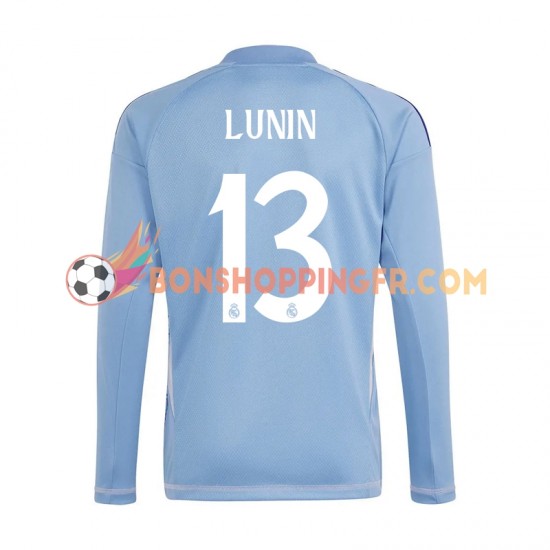 Maillot Domicile Real Madrid Gardien Andriy Lunin 13 2024-2025 Bleu Manches Longues Homme