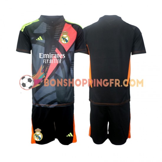 Maillot Extérieur Real Madrid Gardien 2024-2025 Noir Manches Courtes Jeune Enfant(+shorts)