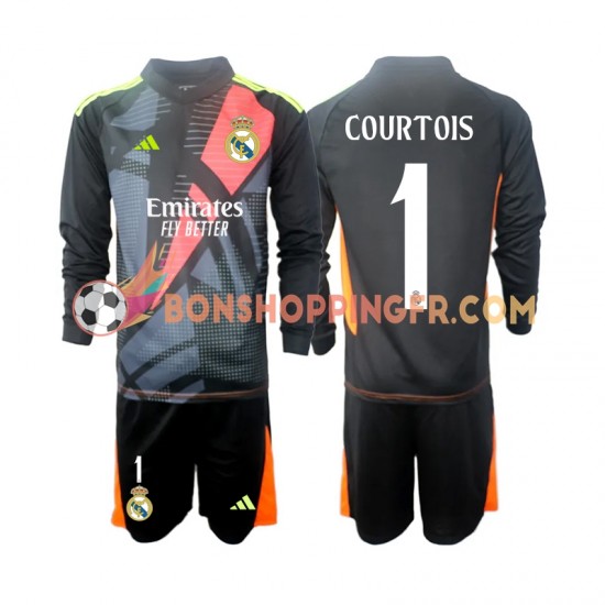 Maillot Extérieur Real Madrid Gardien Thibaut Courtois 1 2024-2025 Noir Manches Longues Jeune Enfant(+shorts)