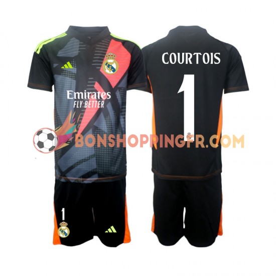 Maillot Extérieur Real Madrid Gardien Thibaut Courtois 1 2024-2025 Noir Manches Courtes Jeune Enfant(+shorts)