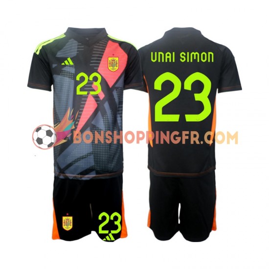 Maillot Extérieur Espagne Gardien Unai Simon 23 Euro 2024 Manches Courtes Jeune Enfant(+shorts)