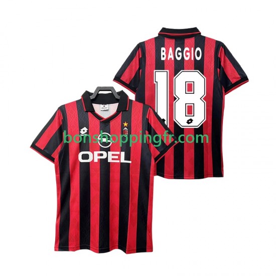 Maillot Rétro Domicile AC Milan BAGGIO 18 1995 1996 Manches Courtes Homme