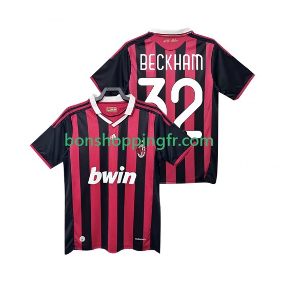Maillot Rétro Domicile AC Milan BECKHAM 32 2009 2010 Manches Courtes Homme