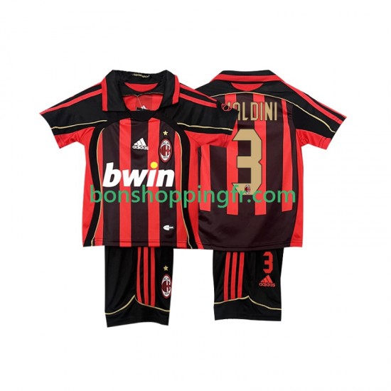 Maillot Rétro Domicile AC Milan MALDINI 3 2006 2007 Manches Courtes Jeune Enfant(+shorts)