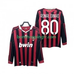 Maillot Rétro Domicile AC Milan RONALDINHO 80 2009 2010 Manches Longues Homme