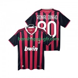 Maillot Rétro Domicile AC Milan RONALDINHO 80 2009 2010 Manches Courtes Homme