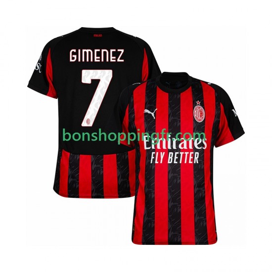Maillot Domicile AC Milan Santiago Gimenez 7 2025-2026 Manches Courtes Homme Maillot Domicile AC Milan Santiago Gimenez 7 2025-2026 Manches Courtes Homme