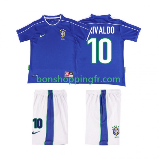 Maillot Rétro Extérieur Brésil RIVALDO 10 1998 Manches Courtes Jeune Enfant(+shorts)