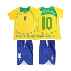 Maillot Rétro Domicile Brésil RONALOINHO 10 2004 Manches Courtes Jeune Enfant(+shorts)