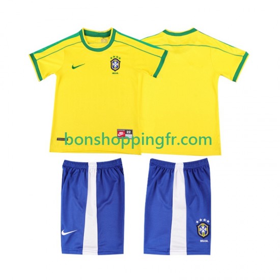 Maillot Rétro Domicile Brésil 1998 Manches Courtes Jeune Enfant(+shorts)