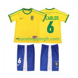 Maillot Rétro Domicile Brésil Roberto Carlos 6 1998 Manches Courtes Jeune Enfant(+shorts)