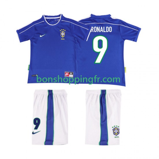 Maillot Rétro Extérieur Brésil Ronaldo 9 1998 Manches Courtes Jeune Enfant(+shorts)
